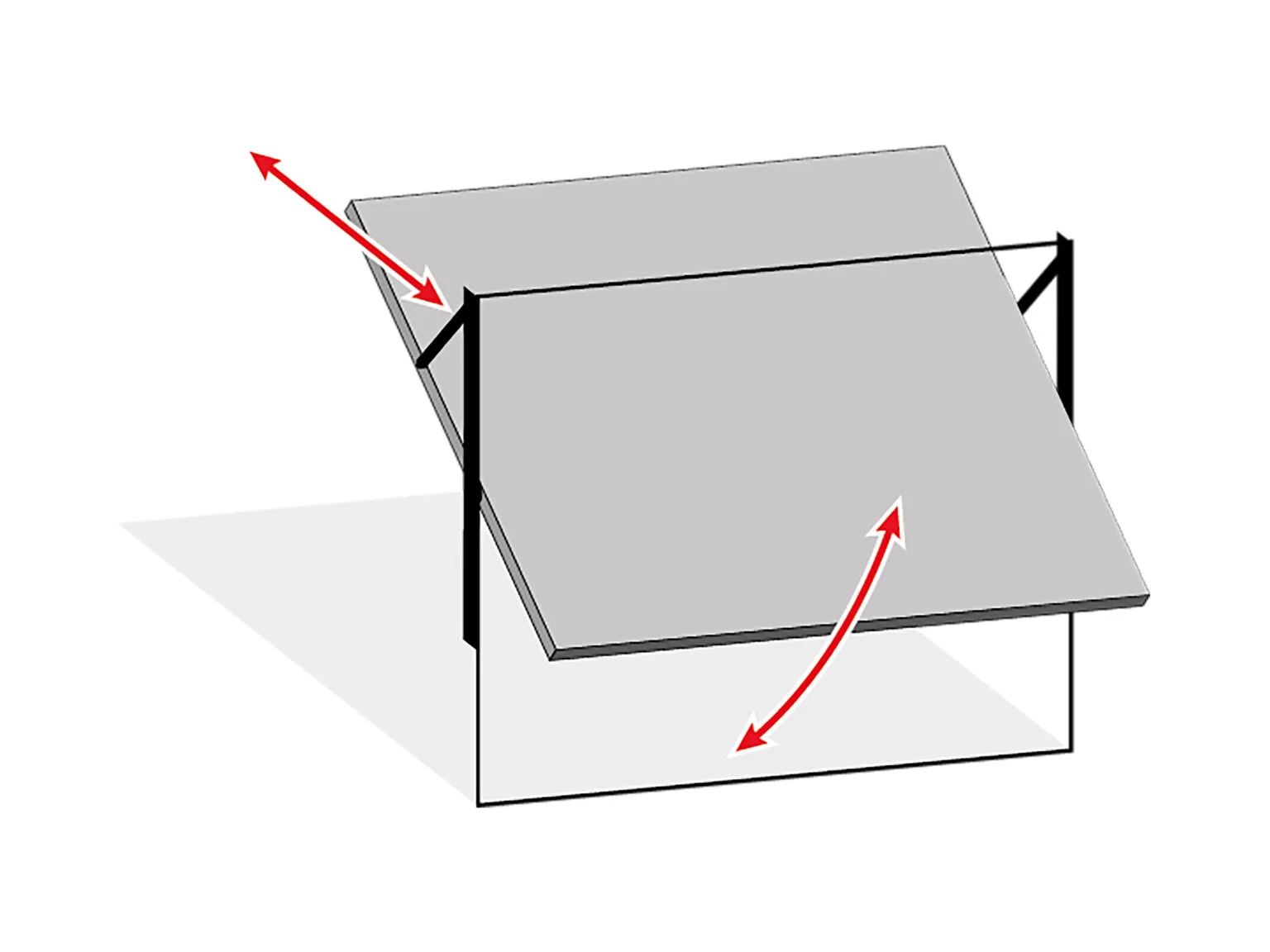 Diagram of a garage door with a tilting panel and supporting frame.